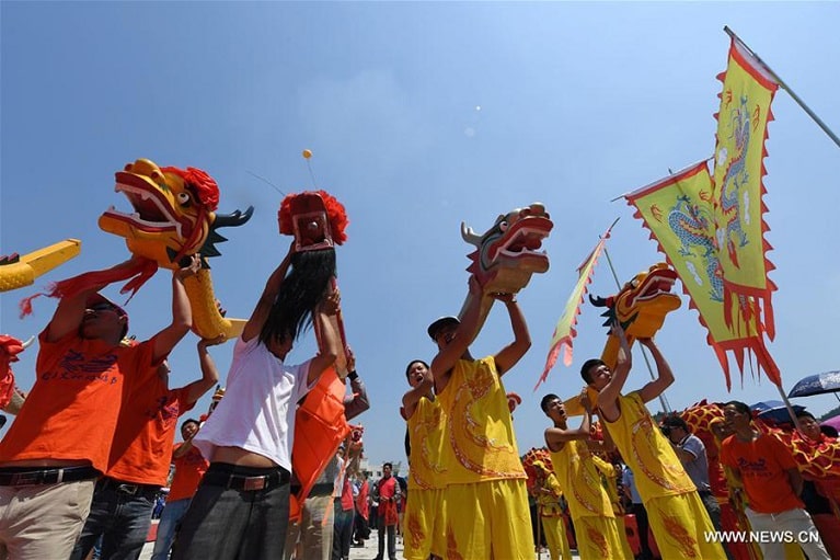 Locals celebrating the Dragon Boat Festival in China