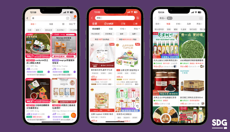 Tea search on Tmall, JD and Pinduoduo China